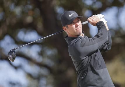 Mar 23, 2022; Austin, Texas, USA; Paul Casey tees off on #1 during the first round of the World Golf Championships-Dell Technologies Match Play golf tournament. Mandatory Credit: Erich Schlegel-USA TODAY Sports