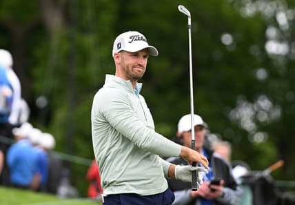 Jun 9, 2022; Etobicoke, Ontario, CAN;  Wyndham Clark reacts after hitting his tee shot on the eighth hole during the first round of the RBC Canadian Open golf tournament. Mandatory Credit: Dan Hamilton-USA TODAY Sports