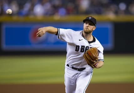 Sep 13, 2022; Phoenix, Arizona, USA; Arizona Diamondbacks pitcher Merrill Kelly in the first inning against the Los Angeles Dodgers at Chase Field. Mandatory Credit: Mark J. Rebilas-USA TODAY Sports