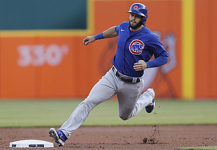 May 14, 2021; Detroit, Michigan, USA; Chicago Cubs designated hitter David Bote (13) rounds second base against the Detroit Tigers during the second inning of Armed Forces Weekend at Comerica Park. Mandatory Credit: Raj Mehta-USA TODAY Sports