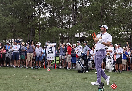 Mar 30, 2024; Houston, Texas, USA; Scottie Scheffler (USA) drives off the ninth tee during the third round of the Texas Children's Houston Open golf tournament. Mandatory Credit: Thomas Shea-USA TODAY Sports