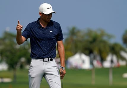 Mar 19, 2021; Palm Beach Gardens, Florida, USA; Aaron Wise reacts after making a putt for eagle on the 3rd green during the second round of The Honda Classic golf tournament at PGA National (Champion). Mandatory Credit: Jasen Vinlove-USA TODAY Sports