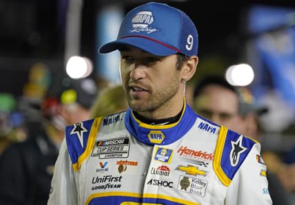 Feb 17, 2022; Daytona, FL, USA; NASCAR Cup Series driver Chase Elliott (9) before the Bluegreen Vacations Duel 1 at Daytona International Speedway. Mandatory Credit: Mike Dinovo-USA TODAY Sports