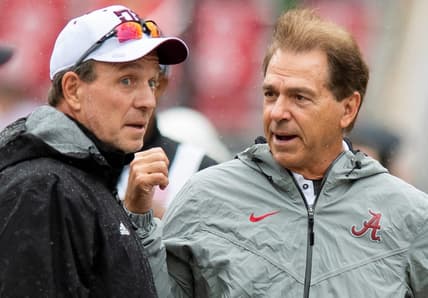 Texas A&M head coach Jimbo Fisher andAlabama head coach Nick Saban chat at midfield before the Alabama vs. Texas A&M game in Tuscaloosa, Ala., on Saturday September 22, 2018.

Pre420

Syndication The Montgomery Advertiser
