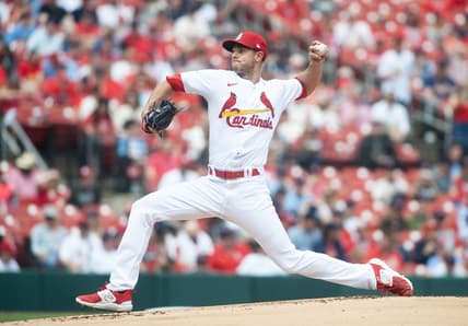Apr 15, 2023; St. Louis, Missouri, USA; St. Louis Cardinals starting pitcher Steven Matz (32) delivers the pitch in the first inning at Busch Stadium. Mandatory Credit: Paul Halfacre-USA TODAY Sports