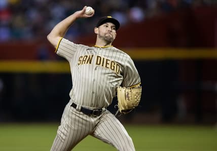 Apr 20, 2023; Phoenix, Arizona, USA; San Diego Padres pitcher Michael Wacha in the fourth inning against the Arizona Diamondbacks at Chase Field. Mandatory Credit: Mark J. Rebilas-USA TODAY Sports