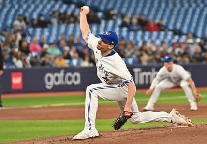 May 17, 2023; Toronto, Ontario, CAN;   Toronto Blue Jays starting pitcher Chris Bassitt (40) delivers a pitch against the New York Yankees in the second inning at Rogers Centre. Mandatory Credit: Dan Hamilton-USA TODAY Sports