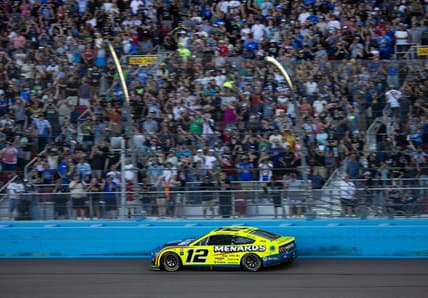 Nov 5, 2023; Avondale, Arizona, USA; NASCAR Cup Series driver Ryan Blaney (12) during the Championship Race at Phoenix Raceway. Mandatory Credit: Mark J. Rebilas-USA TODAY Sports