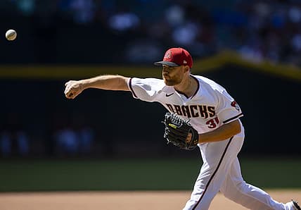 Apr 27, 2022; Phoenix, Arizona, USA; Arizona Diamondbacks pitcher Ian Kennedy against the Los Angeles Dodgers at Chase Field. Mandatory Credit: Mark J. Rebilas-USA TODAY Sports