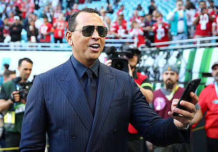 Feb 2, 2020; Miami Gardens, Florida, USA; Alex Rodriguez on the sidelines before Super Bowl LIV between the Kansas City Chiefs and San Francisco 49ers at Hard Rock Stadium. Mandatory Credit: Mark J. Rebilas-USA TODAY Sports