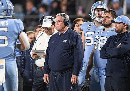 North Carolina Coach Mack Brown watches action against Clemson during the third quarter of the ACC Championship football game at Bank of America Stadium in Charlotte, North Carolina Saturday, Dec 3, 2022.

Clemson Tigers Football Vs North Carolina Tar Heels Acc Championship Charlotte Nc
