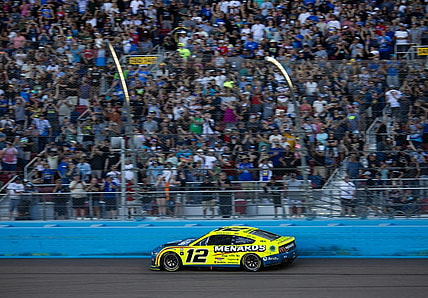 Nov 5, 2023; Avondale, Arizona, USA; NASCAR Cup Series driver Ryan Blaney (12) during the Championship Race at Phoenix Raceway. Mandatory Credit: Mark J. Rebilas-USA TODAY Sports