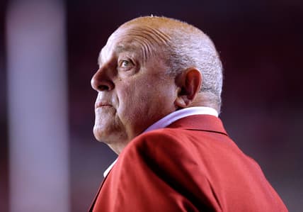 Wisconsin athletic director Barry Alvarez is shown on the sidelines during the first quarter against Utah State at Camp Randall Stadium on September 1, 2017, Madison, Wisconsin.

Ncaa Football Utah State At Wisconsin
