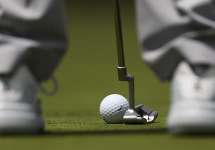 May 31, 2019; Dublin, OH, USA; A view of Tiger Woods golf ball while he practice on the green before the second round of the 2019 Memorial golf tournament at Muirfield Village Golf Club. Mandatory Credit: Aaron Doster-USA TODAY Sports