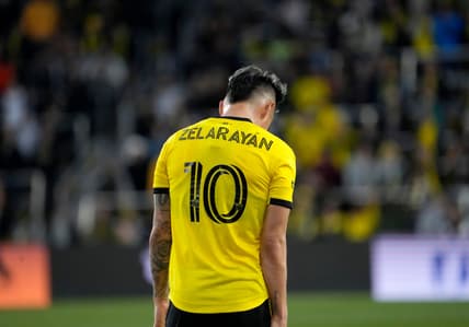 April 16, 2022; Columbus, Ohio, USA; Columbus Crew midfielder Lucas Zelarayan (10) hangs his head as a penalty kick missed its mark during Saturday's Major League Soccer match against Orlando City at Lower.com Field. Mandatory Credit: Barbara Perenic/Columbus Dispatch

Mls Orlando City At Columbus Crew