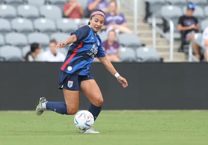 Aug 17, 2022; Louisville, Kentucky, USA; OL Reign midfielder Marley Canales (13) in action against Club America in the first half of a Women's Cup semifinal match at Lynn Family Stadium. Mandatory Credit: EM Dash-USA TODAY Sports
