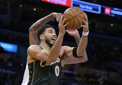Dec 13, 2022; Los Angeles, California, USA;  Boston Celtics forward Jayson Tatum (0) is defended by Los Angeles Lakers forward Anthony Davis (3) as he moves to the basket in the first half at Crypto.com Arena. Mandatory Credit: Jayne Kamin-Oncea-USA TODAY Sports