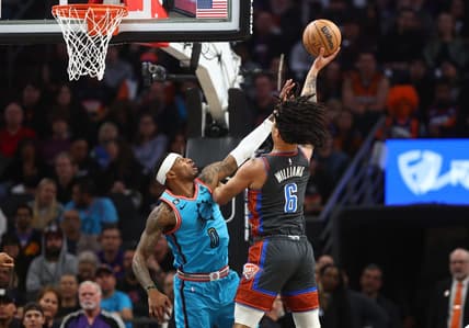 Feb 24, 2023; Phoenix, Arizona, USA; Oklahoma City Thunder forward Jaylin Williams (6) drives to the basket against Phoenix Suns forward Torrey Craig (0) in the first half at Footprint Center. Mandatory Credit: Mark J. Rebilas-USA TODAY Sports