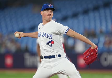 Jun 7, 2023; Toronto, Ontario, CAN; Toronto Blue Jays starting pitcher Chris Bassitt (40) throws a pitch against the Houston Astros during the first inning at Rogers Centre. Mandatory Credit: Nick Turchiaro-USA TODAY Sports
