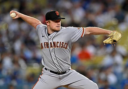 Sep 5, 2022; Los Angeles, California, USA;  San Francisco Giants starting pitcher Logan Webb (62) throws to the plate in the first inning against the Los Angeles Dodgers at Dodger Stadium. Mandatory Credit: Jayne Kamin-Oncea-USA TODAY Sports