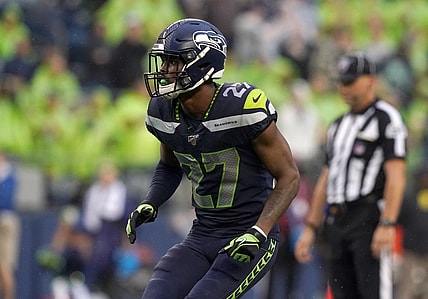 Aug 29, 2019; Seattle, WA, USA;  Seattle Seahawks defensive back Marquise Blair (27) in the first quarter against the Oakland Raiders at CenturyLink Field. Mandatory Credit: Kirby Lee-USA TODAY Sports
