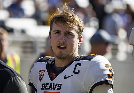 Nov 19, 2022; Tempe, Arizona, USA; Oregon State Beavers quarterback Tristan Gebbia (3) against the Arizona State Sun Devils at Sun Devil Stadium. Mandatory Credit: Mark J. Rebilas-USA TODAY Sports