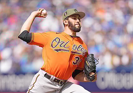 May 20, 2023; Toronto, Ontario, CAN; Baltimore Orioles starting pitcher Grayson Rodriguez (30) throws a pitch against the Toronto Blue Jays during the first inning at Rogers Centre. Mandatory Credit: Nick Turchiaro-USA TODAY Sports