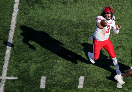 Oct 16, 2021; Lawrence, Kansas, USA; Texas Tech Red Raiders quarterback Henry Colombi (3) throws a pass against the Kansas Jayhawksduring the first half at David Booth Kansas Memorial Stadium. Mandatory Credit: Denny Medley-USA TODAY Sports