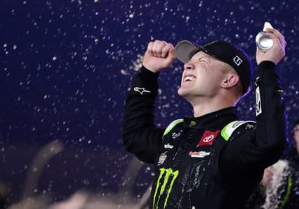 Nov 5, 2022; Avondale, Arizona, USA; Xfinity Series driver Ty Gibbs (54) celebrates winning the Xfinity series championship at Phoenix Raceway. Mandatory Credit: John David Mercer-USA TODAY Sports