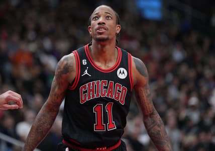 Nov 6, 2022; Toronto, Ontario, CAN; Chicago Bulls forward DeMar DeRozan (11) waits for a rebound against the Toronto Raptors during the second quarter at Scotiabank Arena. Mandatory Credit: Nick Turchiaro-USA TODAY Sports