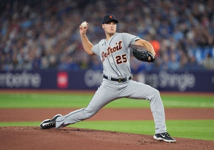Apr 11, 2023; Toronto, Ontario, CAN; Detroit Tigers starting pitcher Matt Manning (25) throws a pitch against the Toronto Blue Jays during the first inning at the Rogers Centre. Mandatory Credit: Nick Turchiaro-USA TODAY Sports