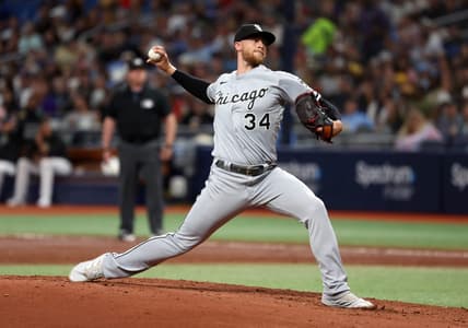 Apr 21, 2023; St. Petersburg, Florida, USA; Chicago White Sox starting pitcher Michael Kopech (34) throws a pitch during the second inning against the Tampa Bay Rays at Tropicana Field. Mandatory Credit: Kim Klement-USA TODAY Sports