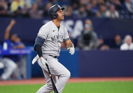May 18, 2023; Toronto, Ontario, CAN; New York Yankees left fielder Aaron Hicks (31) reacts after hitting a double against the Toronto Blue Jays during the ninth inning at Rogers Centre. Mandatory Credit: Nick Turchiaro-USA TODAY Sports
