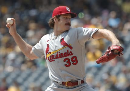 Jun 4, 2023; Pittsburgh, Pennsylvania, USA; St. Louis Cardinals starting pitcher Miles Mikolas (39) throws a pitch in the first inning against the Pittsburgh Pirates at PNC Park. Mandatory Credit: Charles LeClaire-USA TODAY Sports