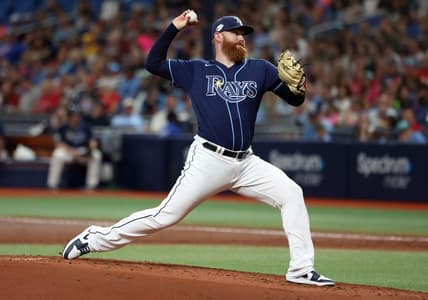 Jul 5, 2023; St. Petersburg, Florida, USA;  Tampa Bay Rays starting pitcher Zack Littell (52) throws a pitch against the Philadelphia Phillies during the second inning at Tropicana Field. Mandatory Credit: Kim Klement-USA TODAY Sports