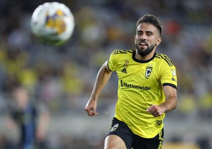 Sep 30, 2023; Columbus, Ohio, USA;  Columbus Crew forward Diego Rossi (10) chases down the ball during the first half against the Philadelphia Union at Lower.com Field. Mandatory Credit: Joseph Maiorana-USA TODAY Sports