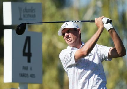 Nov 11, 2023; Phoenix, AZ, USA; Steven Alker hits a shot from the tee on the 4th hole during round 3 of the Charles Schwab Cup championship at Phoenix Country Club.