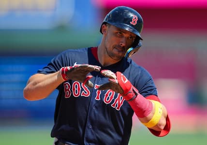 Sep 3, 2023; Kansas City, Missouri, USA; Boston Red Sox center fielder Adam Duvall (18) rounds the bases after hitting a home run during the sixth inning against the Kansas City Royals at Kauffman Stadium. Mandatory Credit: Jay Biggerstaff-USA TODAY Sports