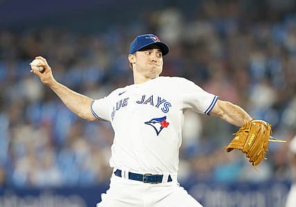 Aug 17, 2022; Toronto, Ontario, CAN; Toronto Blue Jays starting pitcher Ross Stripling (48) throws a pitch against the Baltimore Orioles during the first inning at Rogers Centre. Mandatory Credit: Nick Turchiaro-USA TODAY Sports