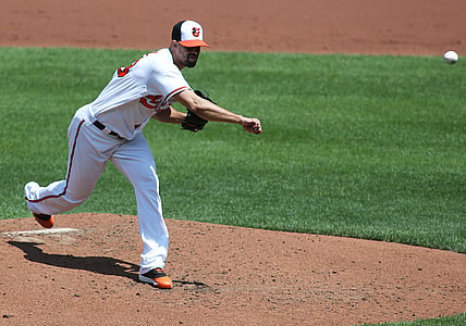 Aug 8, 2021; Baltimore, Maryland, USA; Baltimore Orioles relief pitcher Jorge Lopez (48) makes a throw during the third inning against the Tampa Bay Rays at Oriole Park against the at Camden Yards. Mandatory Credit: Daniel Kucin Jr.-USA TODAY Sports