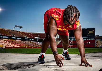 Isaiah Lee stands for a photo during Iowa State Football media day at Jack Trice Stadium in Ames, Tuesday, Aug. 2, 2022.