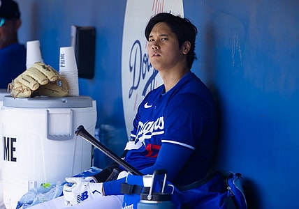 Mar 13, 2024; Phoenix, Arizona, USA; Los Angeles Dodgers designated hitter Shohei Ohtani against the Seattle Mariners during a spring training game at Camelback Ranch-Glendale. Mandatory Credit: Mark J. Rebilas-USA TODAY Sports