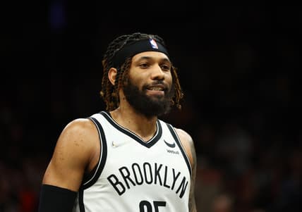 Feb 1, 2022; Phoenix, Arizona, USA; Brooklyn Nets guard DeAndre' Bembry (95) against the Phoenix Suns at Footprint Center. Mandatory Credit: Mark J. Rebilas-USA TODAY Sports