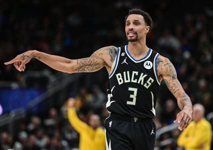 Jan 16, 2023; Milwaukee, Wisconsin, USA; Milwaukee Bucks guard George Hill (3) reacts in the second quarter against the Indiana Pacers at Fiserv Forum. Mandatory Credit: Benny Sieu-USA TODAY Sports