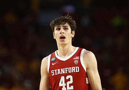 Mar 5, 2022; Tempe, Arizona, USA; Stanford Cardinal forward Maxime Raynaud (42) against the Arizona State Sun Devils at Desert Financial Arena. Mandatory Credit: Mark J. Rebilas-USA TODAY Sports