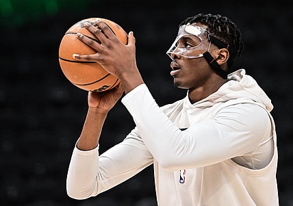 Mar 19, 2023; Milwaukee, Wisconsin, USA; Toronto Raptors center Christian Koloko (35) warms up before game against the Milwaukee Bucks at Fiserv Forum. Mandatory Credit: Benny Sieu-USA TODAY Sports