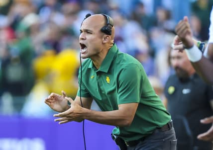 Nov 6, 2021; Fort Worth, Texas, USA; Baylor Bears head coach Dave Aranda reacts during the second half against the TCU Horned Frogs at Amon G. Carter Stadium. Mandatory Credit: Kevin Jairaj-USA TODAY Sports