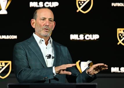 Nov 3, 2022; Los Angeles, California, US;  MLS Commissioner Don Garber delivers his 2022 MLS State of the League Address at the InterContinental Los Angeles Downton. Mandatory Credit: Jayne Kamin-Oncea-USA TODAY Sports