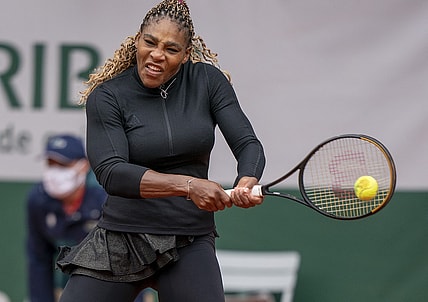 Sep 28, 2020; Paris, France; Serena Williams (USA) in action during her match against Kristie Ahn (USA) on day two of the 2020 French Open at Stade Roland Garros. Mandatory Credit: Susan Mullane-USA TODAY Sports