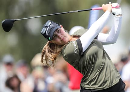 Jennifer Kupcho tees off on the 2nd hole during the final round of the Chevron Championship at Mission Hills Country Club in Rancho Mirage, Calif., April 3, 2022.

Chevron Championship Sunday 2